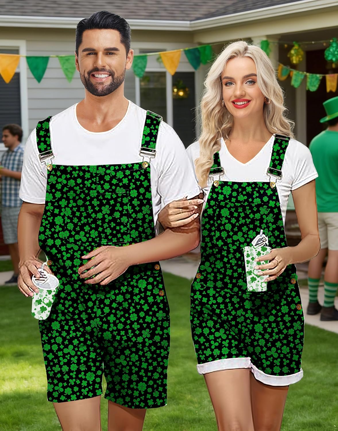 AOBUTE Unisex Mardi Gras Denim Bibs Overalls Men Carnival Printed Shorts Rompers Jumpsuit - Image 2
