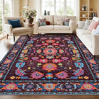 8x10 Area Rugs Living Room Washable Non Slip Low Pile Oushak Vintage Sta...