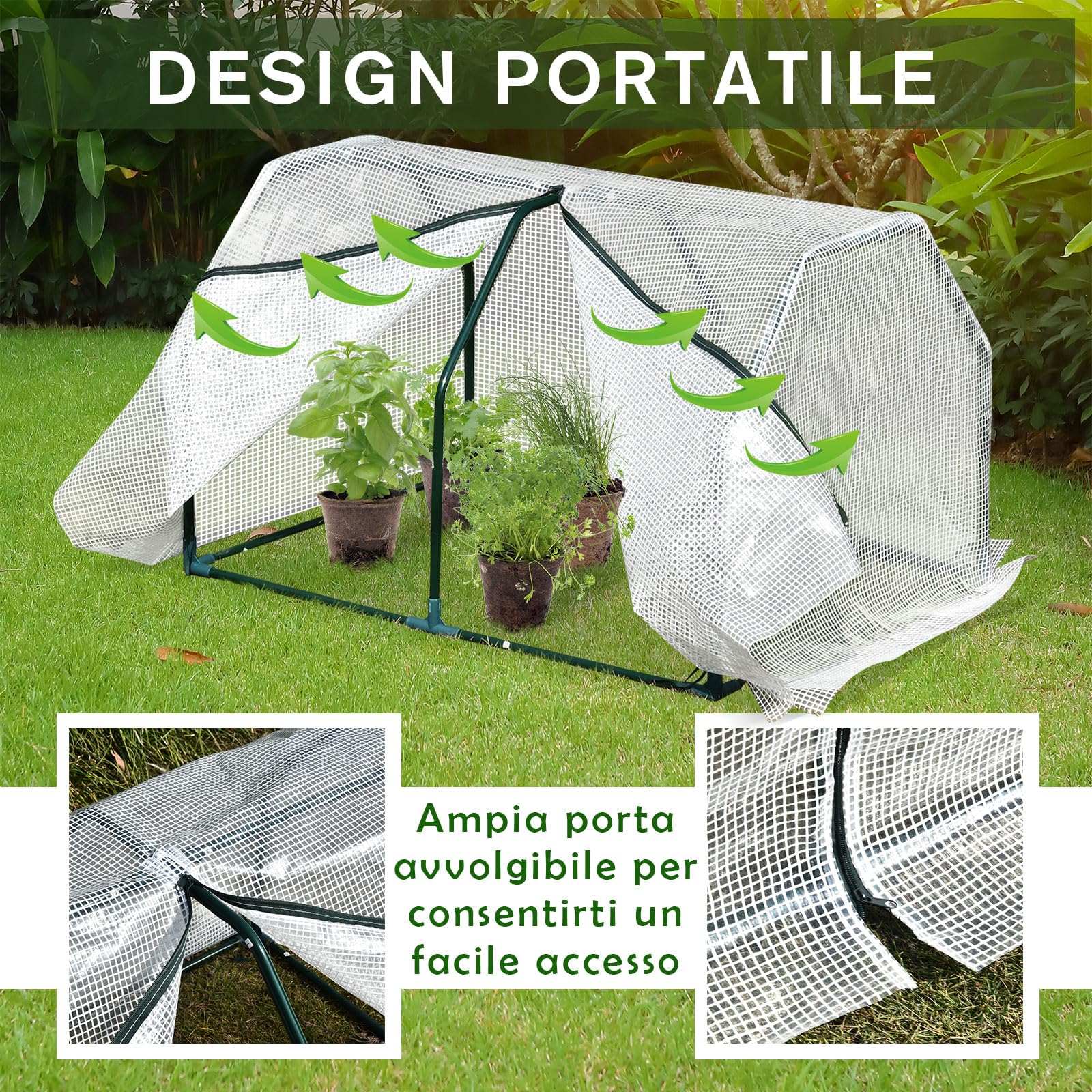 Outsunny Mini Serra da Giardino e Balcone in Plastica PE e Acciaio con Chiusura a Zip, 99x71x60 cm, Bianco Trasparente