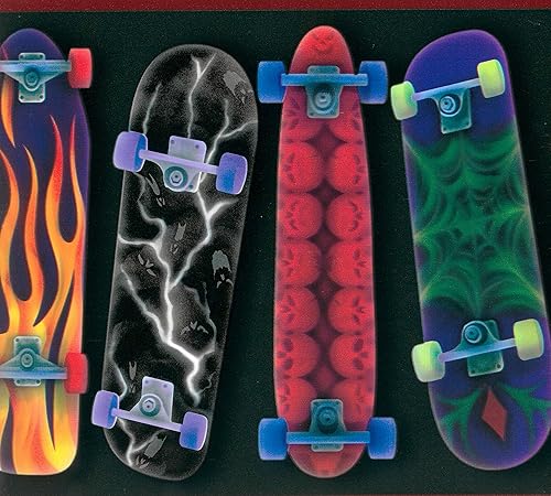 Dundee Deco BD6025 - Borde de papel pintado prepegado para niños, azul, negro, morado, verde, borde de pared, diseño retro, 15 pies x 8 pulgadas