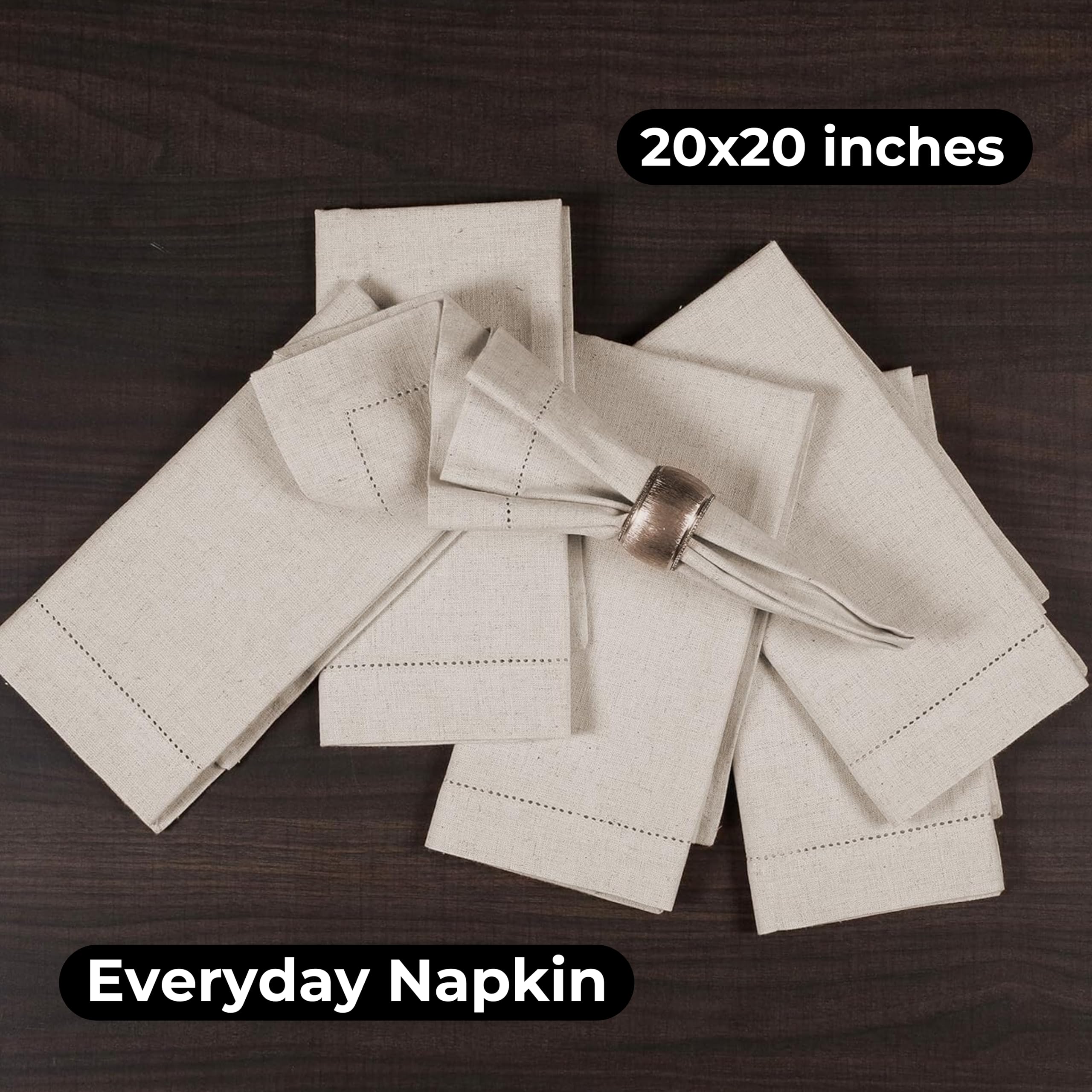 HOMIDATE Cloth Napkins, Linen Napkins, Dinner Napkins Set of 12, Natural Linen Cotton, Hemstitched, 20x20 inches, 12 Pack - Image 4