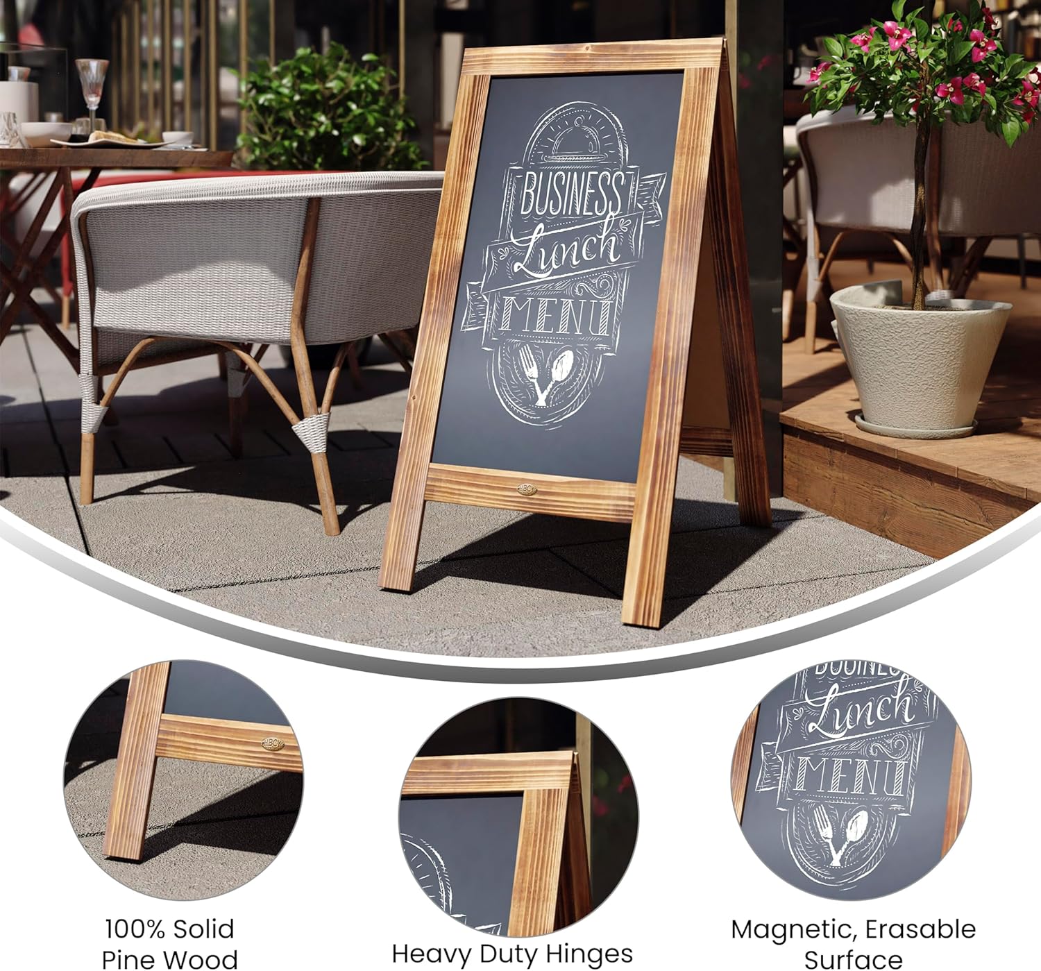 EMMA + OLIVER Burke Sandwich Chalkboard - Rustic Brown Folding A-Frame - Double Sided Magnetic Drawing Surface - 40"x20" - Easy to Clean