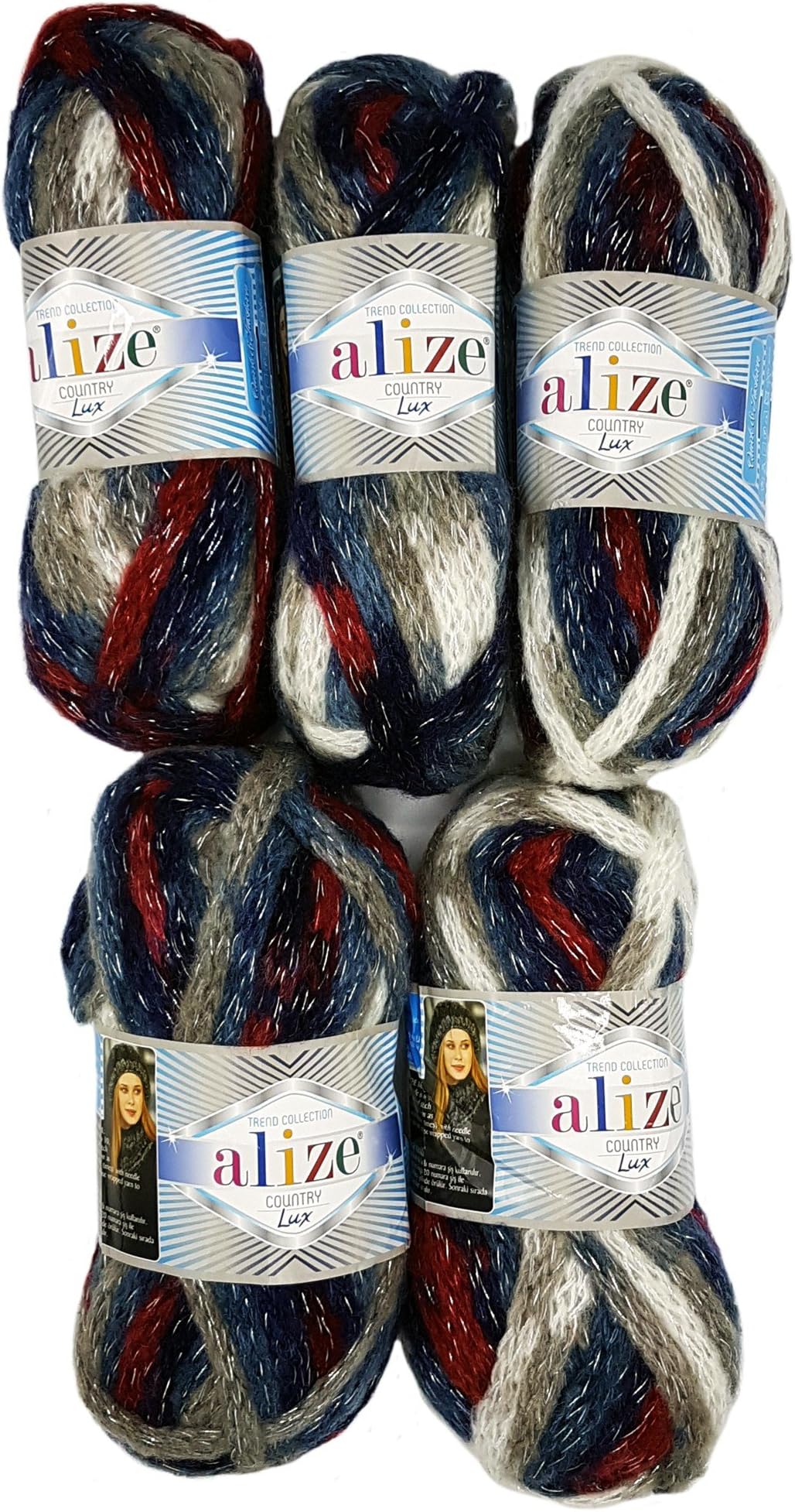 5?x 100?g, 500?g Knit Wool Alize Country Lux Glitter Effect Glitter Extra Thick Wool - schwarz rot grau blau wei?