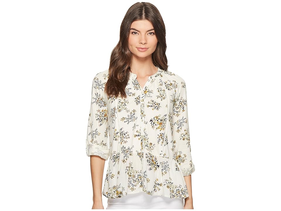 

Lucky Brand Printed Peplum Button Up Top (Natural Multi) Women's Long Sleeve Button Up