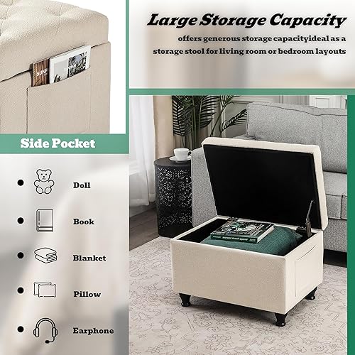 Miniatura 3 de Otomana de almacenamiento de poliuretano de 17.5 pulgadas, reposapiés cuadrado con asiento acolchado de espuma, color marrón