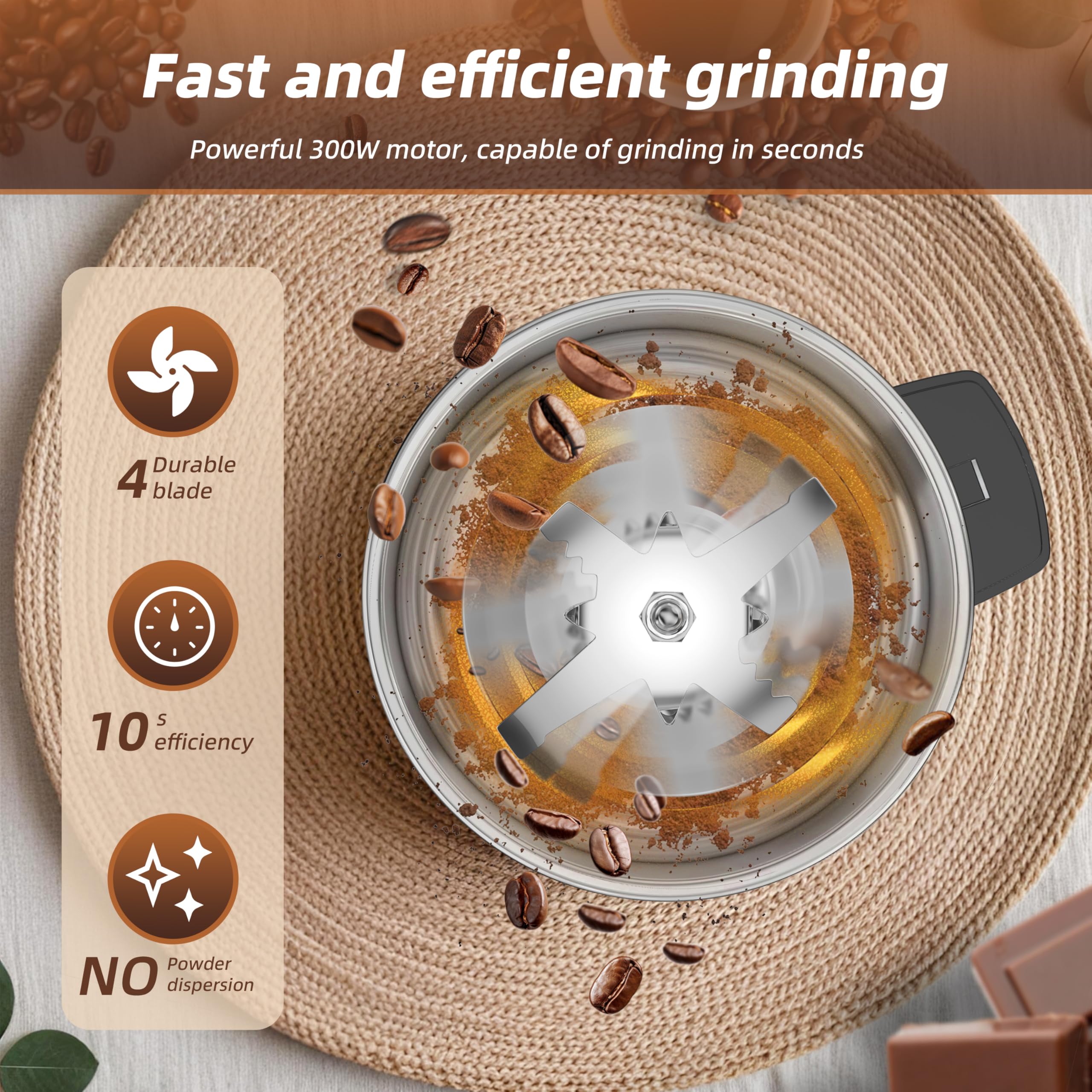 Molinillo de café eléctrico de 300 W, molienda ajustable, espresso/goteo/vertido. Molinillo para café, especias y otros alimentos. (Plateado-240)