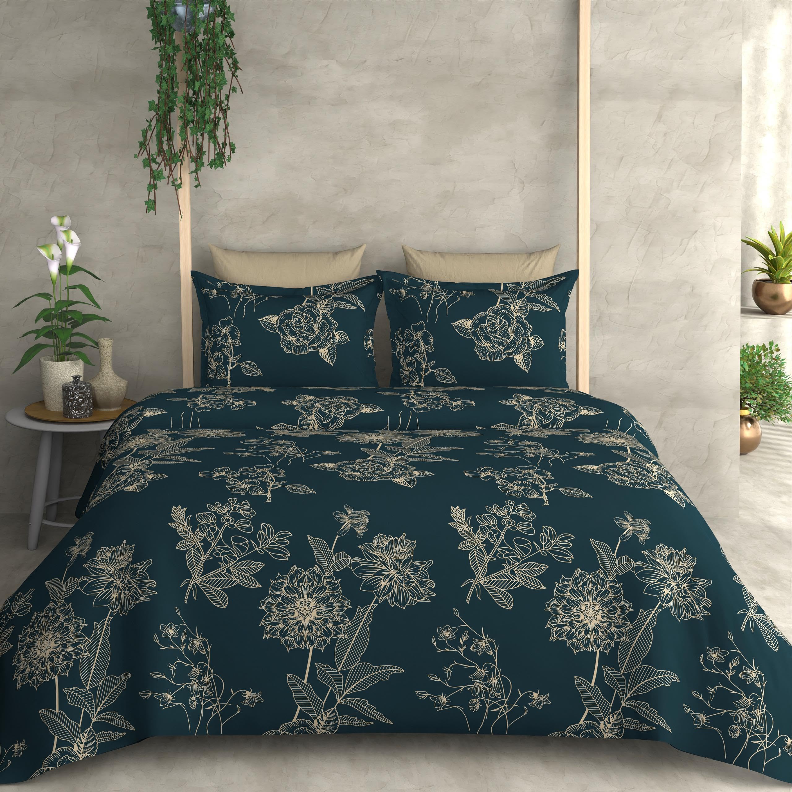 Glace Cotton Reversible AC Comforter Set King Size Double Bed with 1 Bedsheet and 2 Pillow Covers Size- 90x100 Inch-Color:Multi(4Pc Comforter Set)