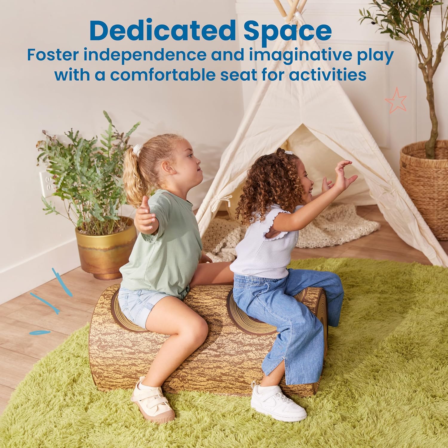 ECR4Kids SoftZone Tree Log Saddle Bench, 12in, Kids Bench, Chocolate