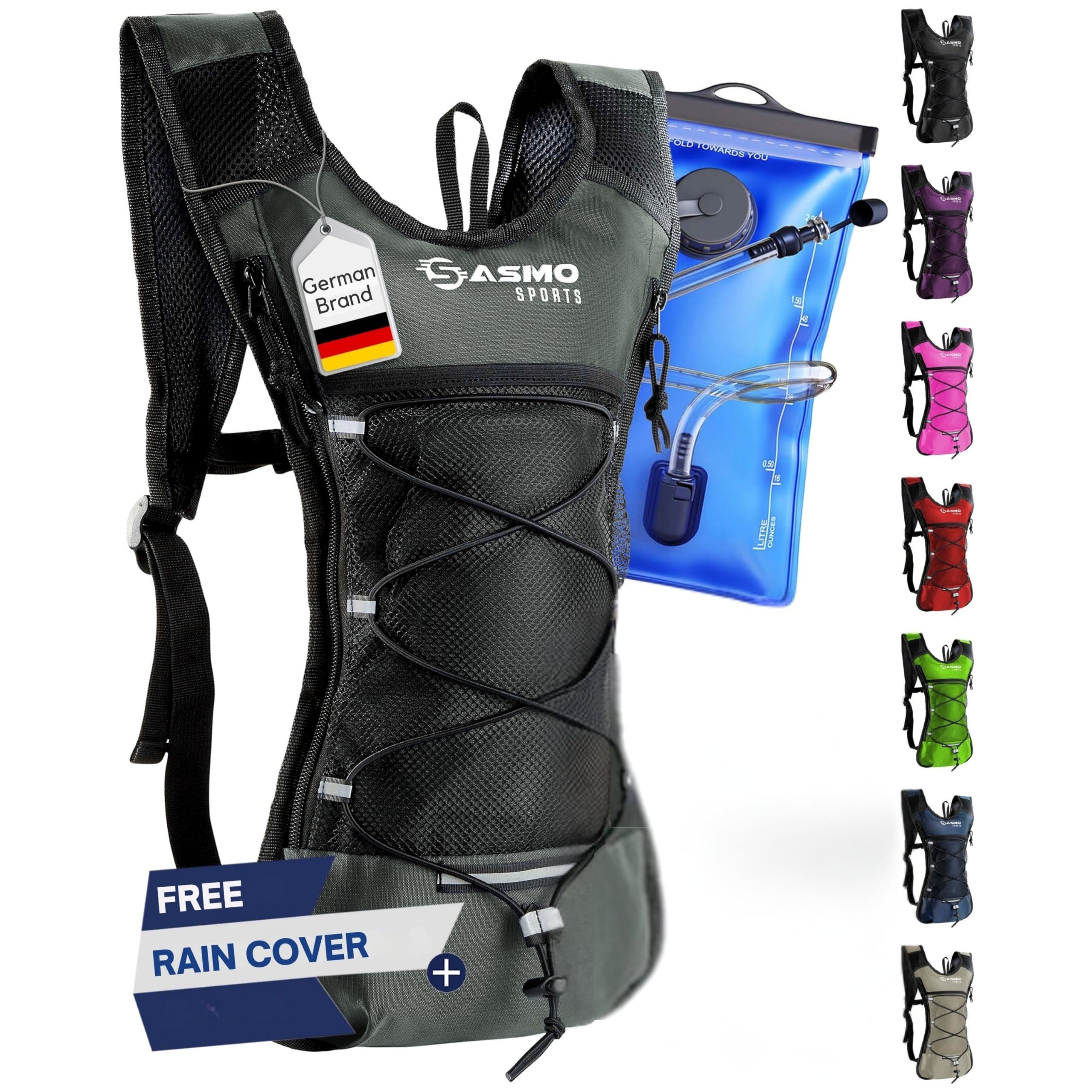 SASMO Hydration Backpack 6L with 2L BPA-Free Water Bladder – Ultra-Lightweight Insulated Running Pack for Hiking, Cycling, Trail Running & Camping