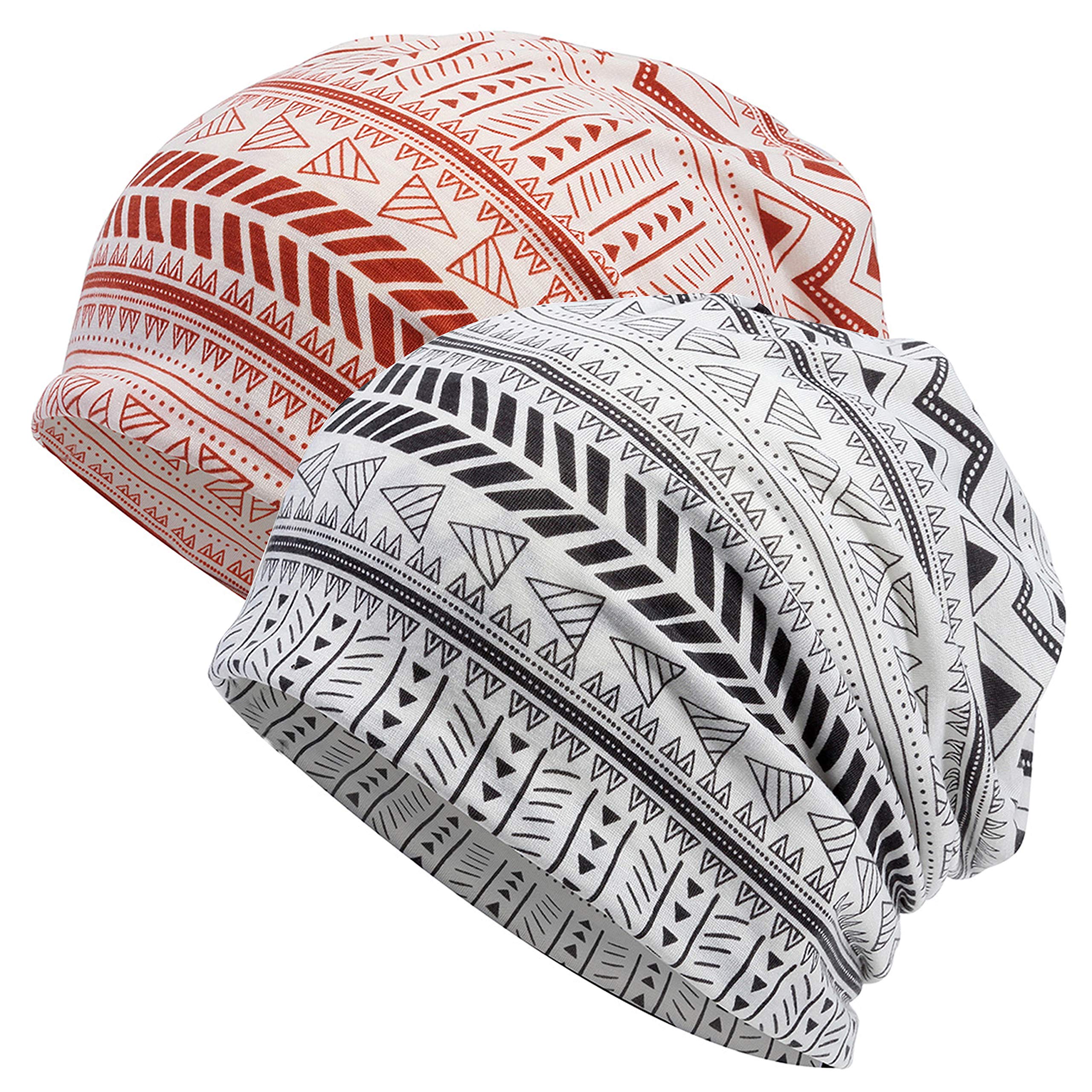 Jemis Skullies Beanies Thin Bonnet Chemo Hat Cap Infinity Scarf (2 Pack Red & Grey)