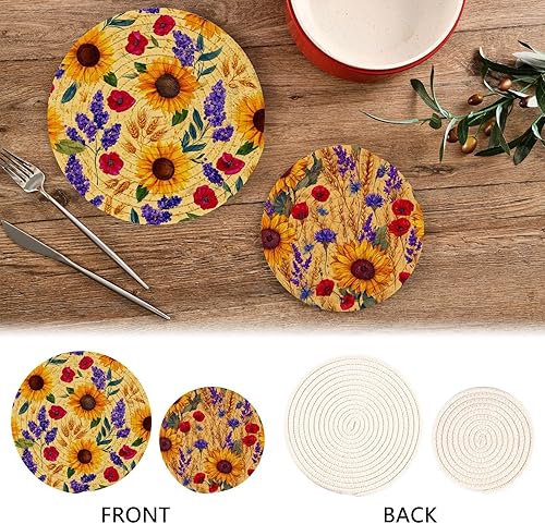 Miniatura 79 de Trivets for Hot Dishes Pots and Pans 2 PC Pot Holders Heat Resistant Cotton Round Potholders for Kitchen Countertop Decorative Autumn Maple Leaves