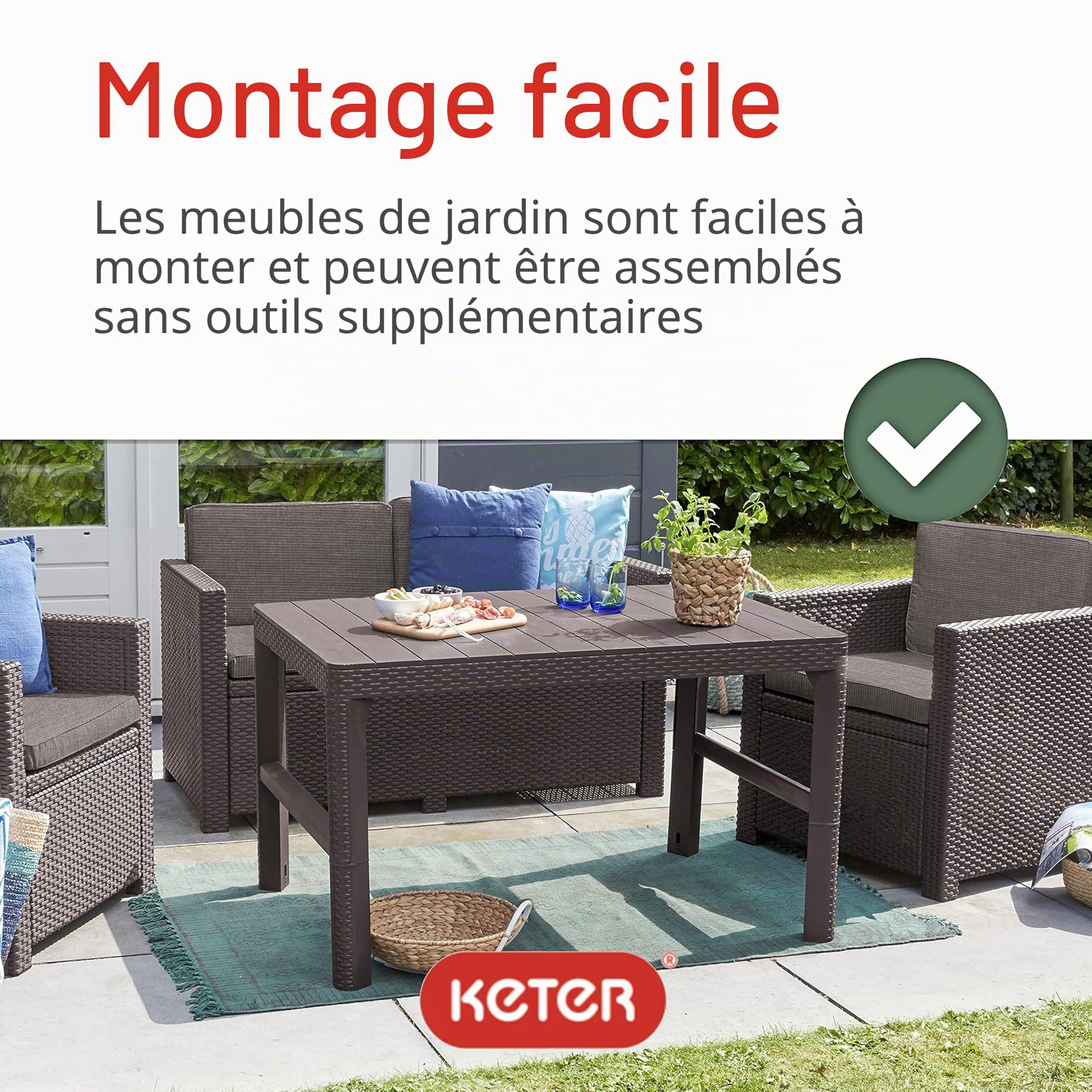 Keter Lyon table de jardin élégante, 2 en 1, résistante aux intempéries, marron, 116 x 71 cm, réglable en hauteur, balcon et terrasse, robuste et durable