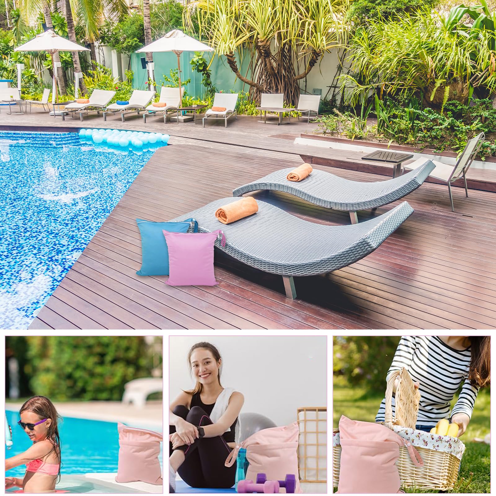 2 Pièces Sac Linge Sale, Sac Etanche 28 × 30 cm, Wetbag étanche à l'eau, Sacs étanches Réutilisable pour Produits pour Bébé Sports Natation Vacances à la Plage Salle de Sport (Bleu et Rose) | Sac à Couches Lavable avec Poignée et Fermeture Éclair pour Mai