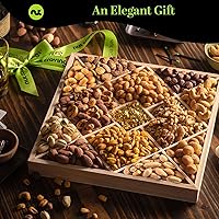 Vista 4 de NUT CRAVINGS - Cesta de regalo de nueces mixtas de Pascua en bandeja reutilizable de madera de diamante + cinta verde (12 surtidos) regalos