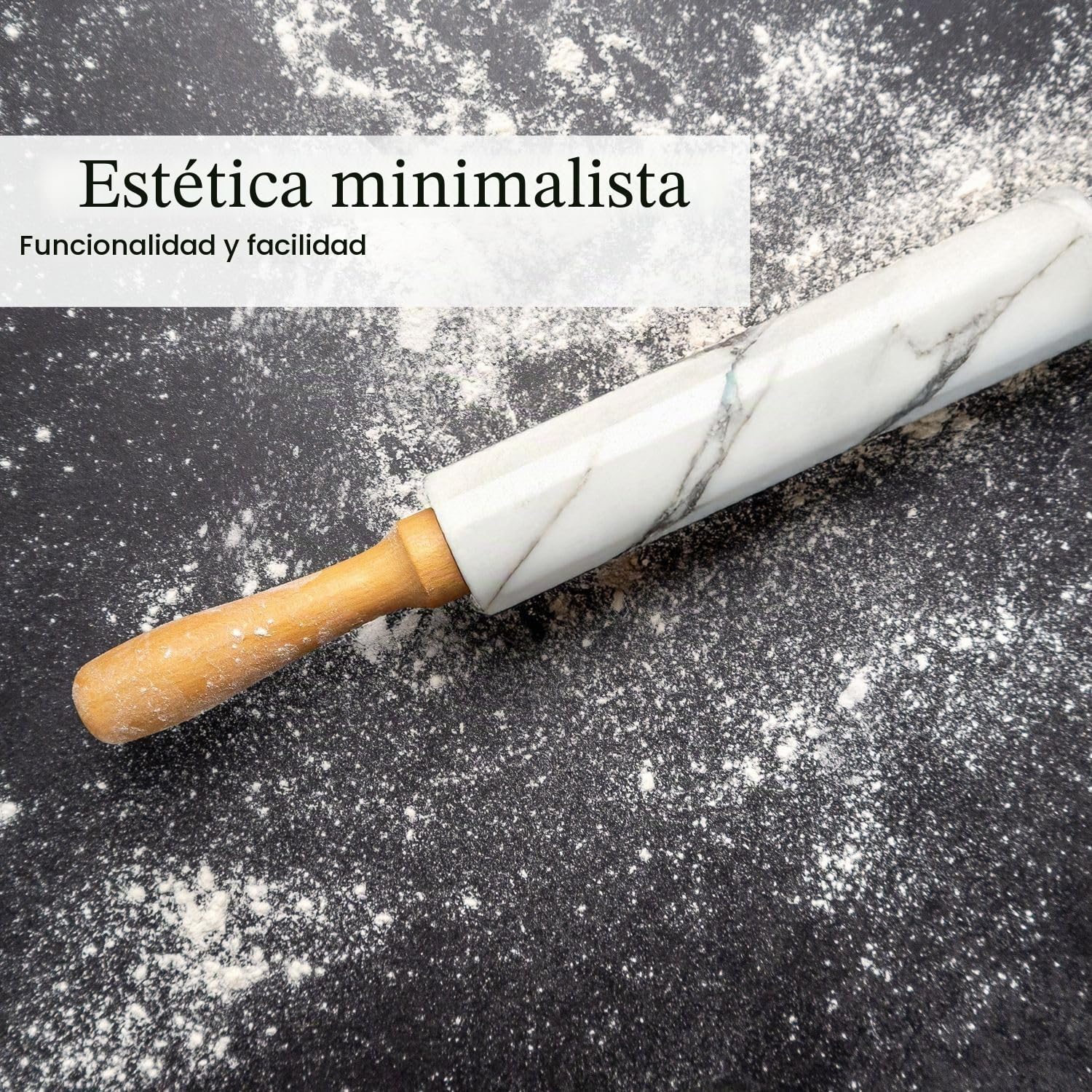 Intirilife Rodillo de mármol con soporte Blanco - 46.5 cm - Rodillo para masa, rodillo de pastelería, rodillo de pizza, de mármol natural para un fácil amasado, fácil de limpiar