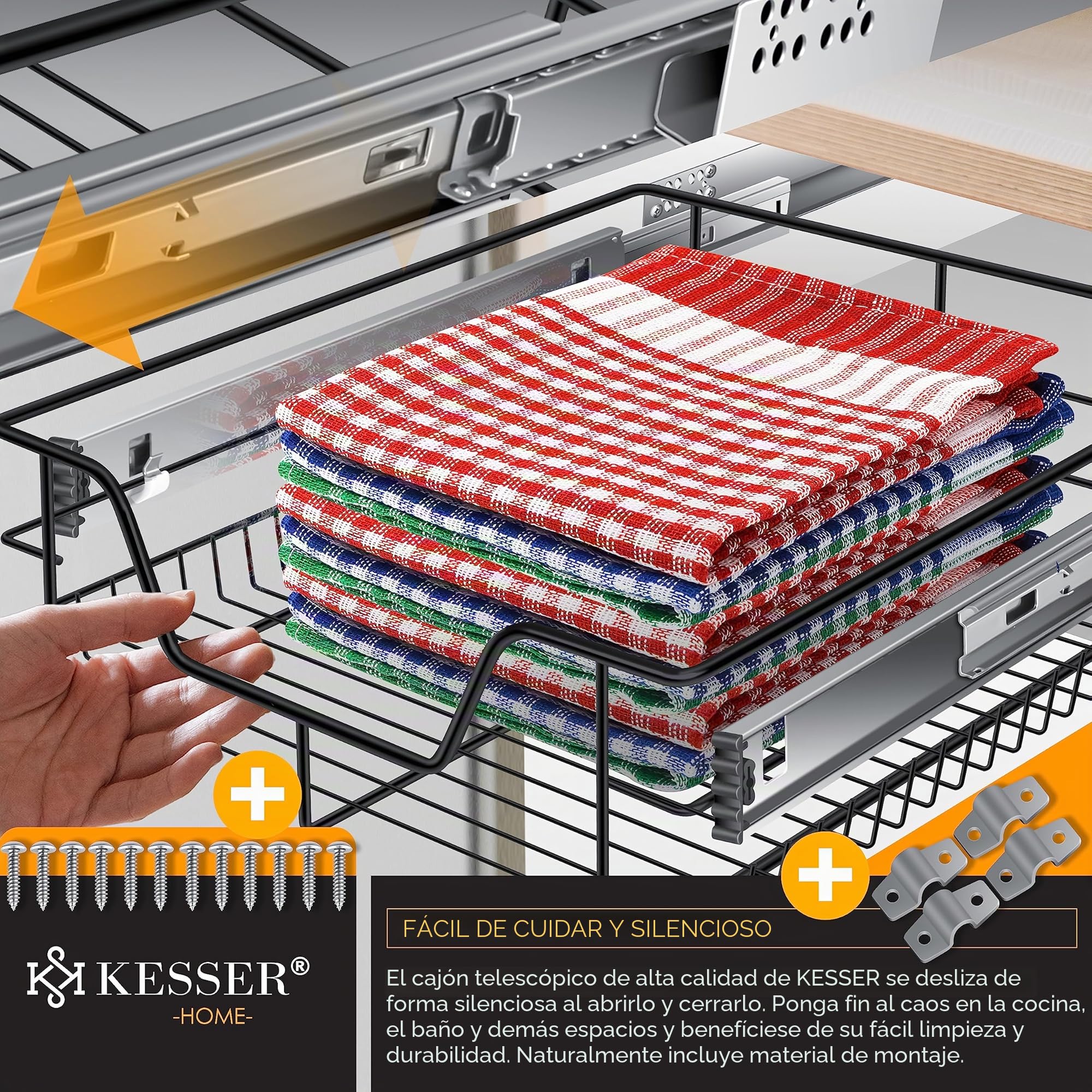 KESSER® cajón telescópico, cajón de cocina, armario de cocina, cesta extraíble, totalmente extraíble