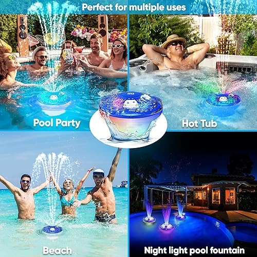 Miniatura 6 de Pyle Fuente flotante para piscina con espectáculo de luz LED de 6 modos, resistencia al agua IP68, batería recargable incorporada, rociador flotante