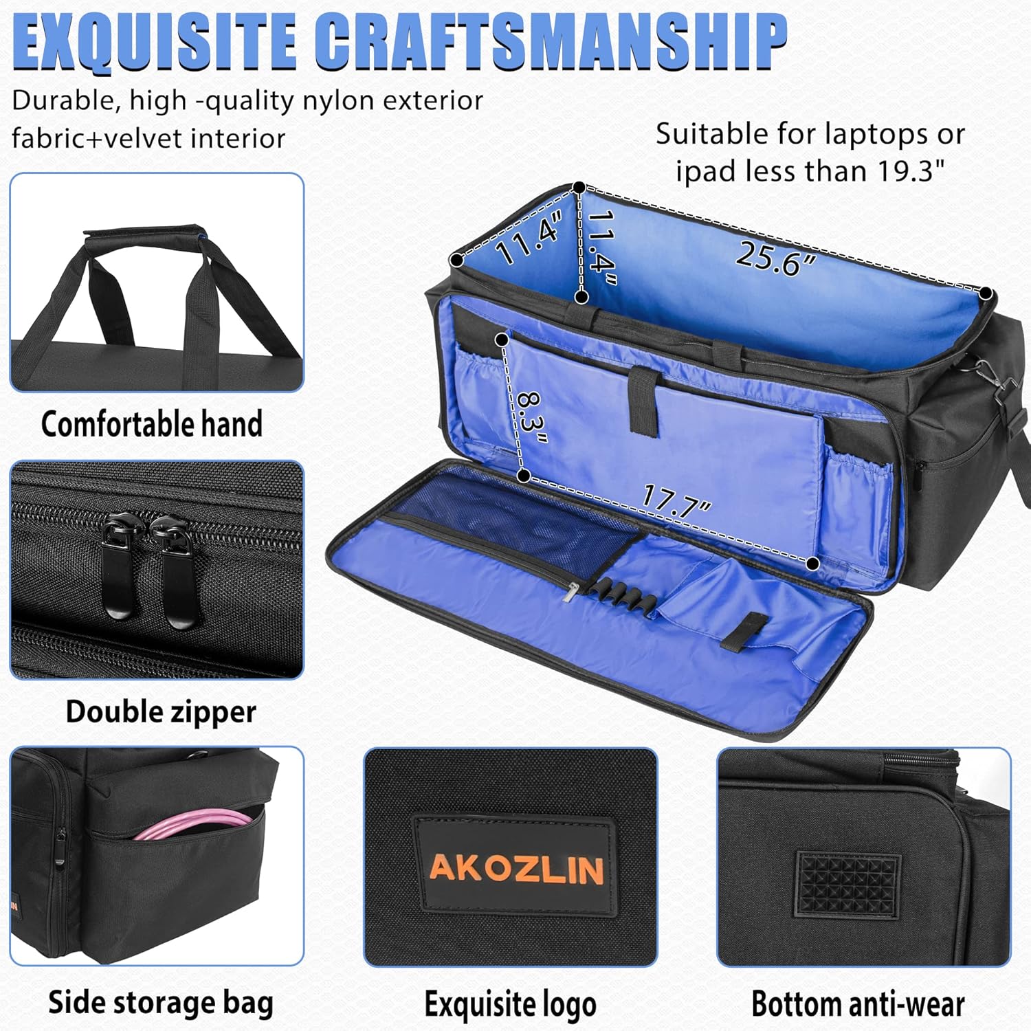 AKOZLIN Large Cable File Bag with 13 Detachable Dividers for DJ Gear, Sound Instrument Accessories Blue