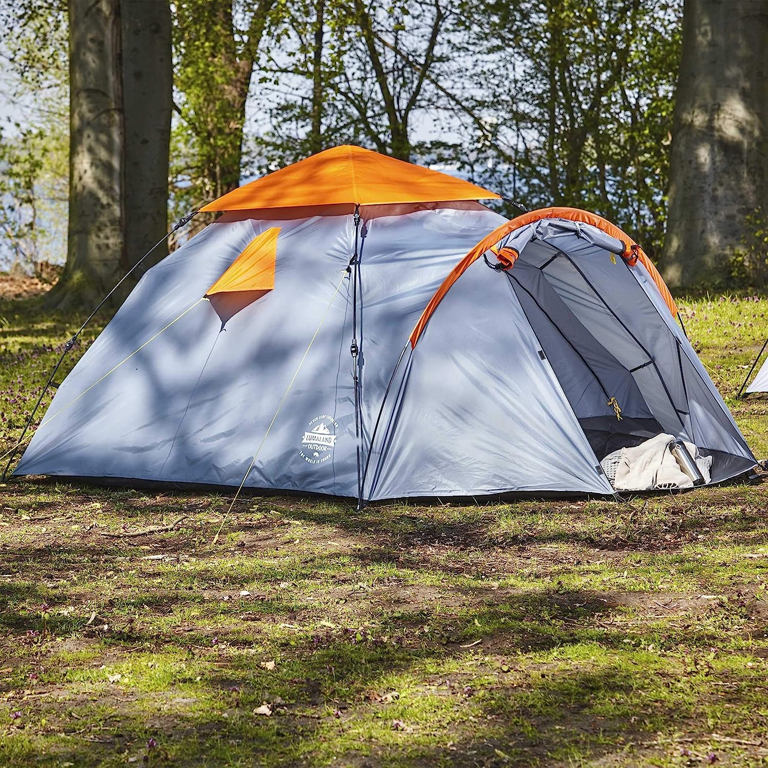 Lumaland Tenda Da Campeggio | 3-4 Person Family Tenda | Interne 210x210x120 cm | Impermeabile & antivento | Ideale come campeggio, festival e tenda da viaggio | Ultraleggero & robusto [Grigio]