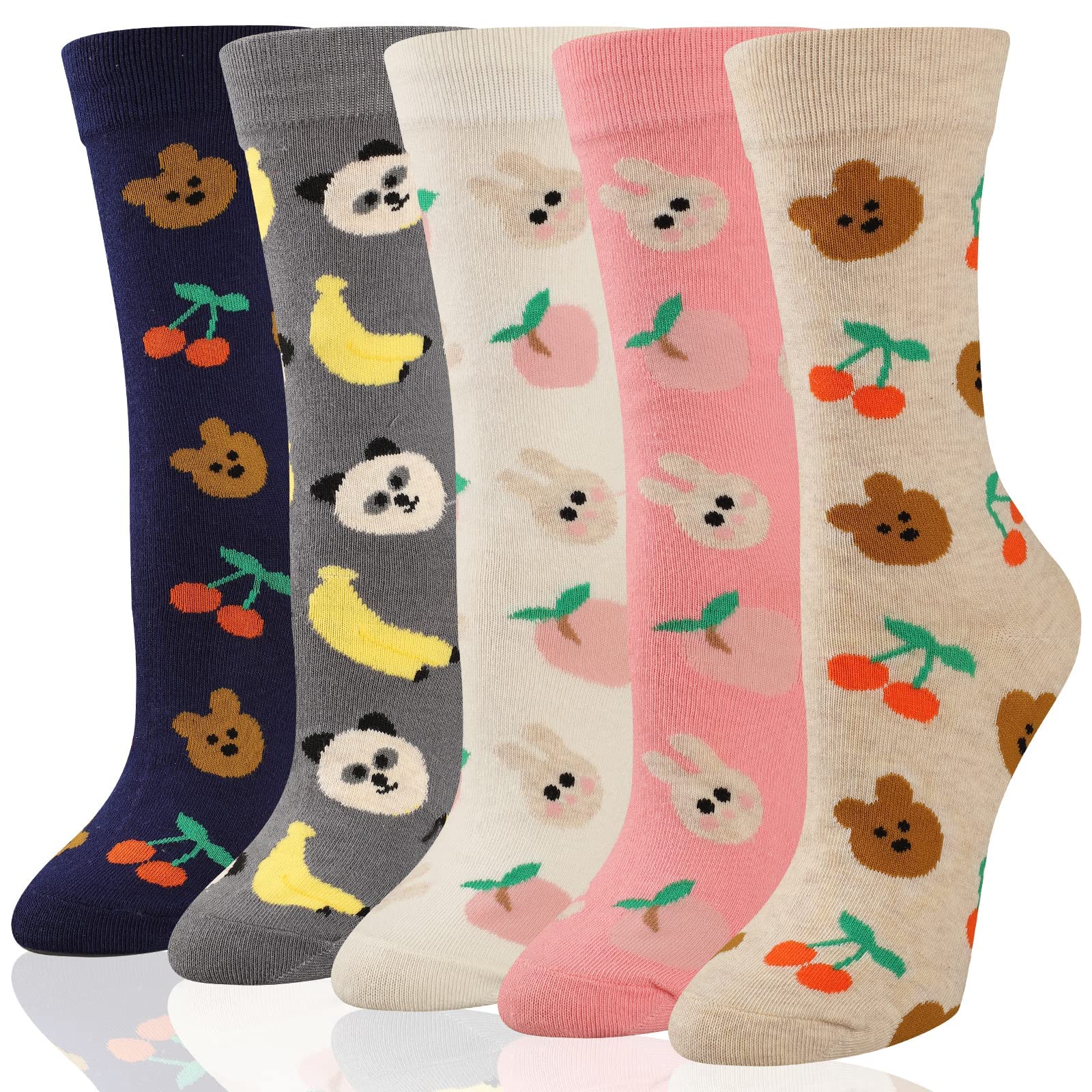 KASTWAVE5 Pack Womens Socks Cotton Funny Crew Socks Fun Cozy Cute Novetly Causal Patterned Socks for Women Gifts