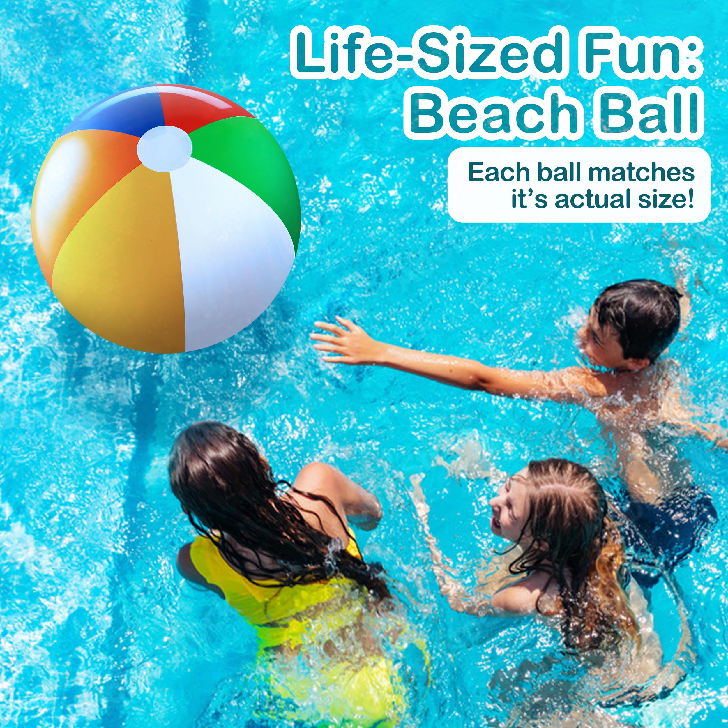 24-inch Giant Beach Ball - (Pack of 3) Big Inflatable Beach Balls for Pool Toys, Blow Up Large Inflatable Ball Toys for Kids Pool Parties, Themed Birthdays, Beach Events, Summer Party Decorations