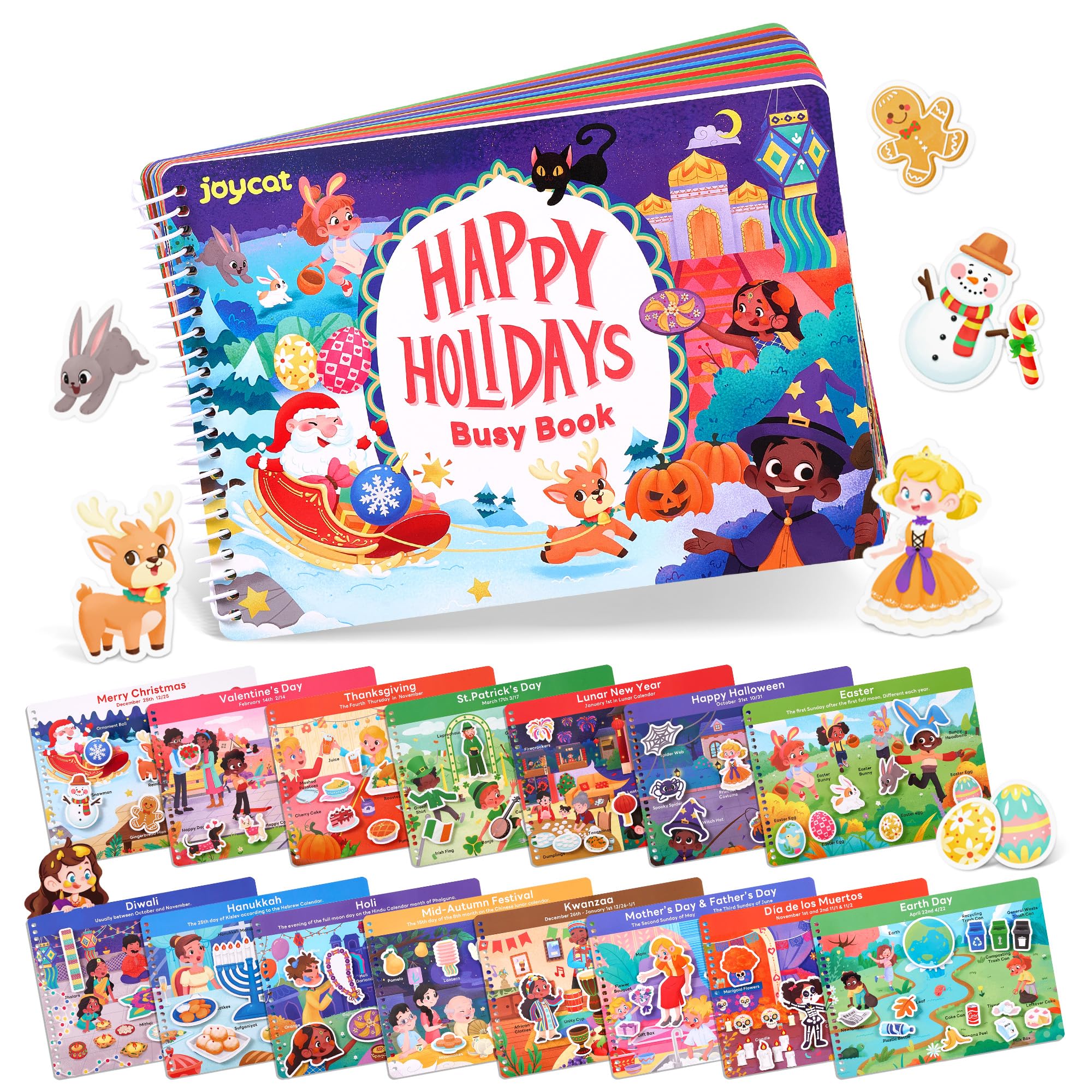 JoyCat Holiday Busy Book for Toddlers Ages 3-5, English
