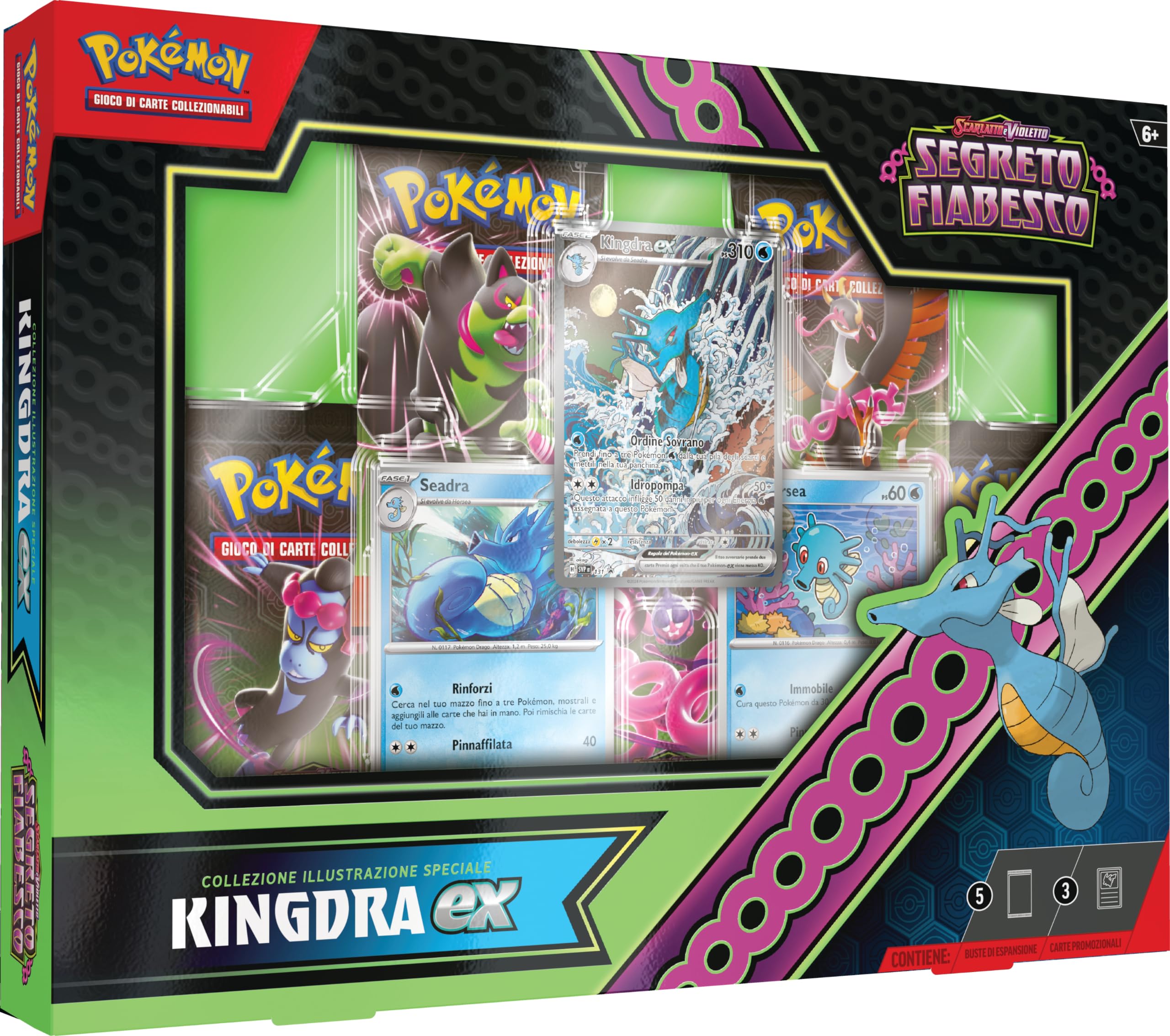 Pokémon Colección de ilustración Especial Kingdra-ex de la espans. Escarlata y Violeta - Secreto de Cuentos de Hadas del GCC (1 Tarjeta Promocional holográfica, 2 Tarjetas holográficas y 5 Sobres de
