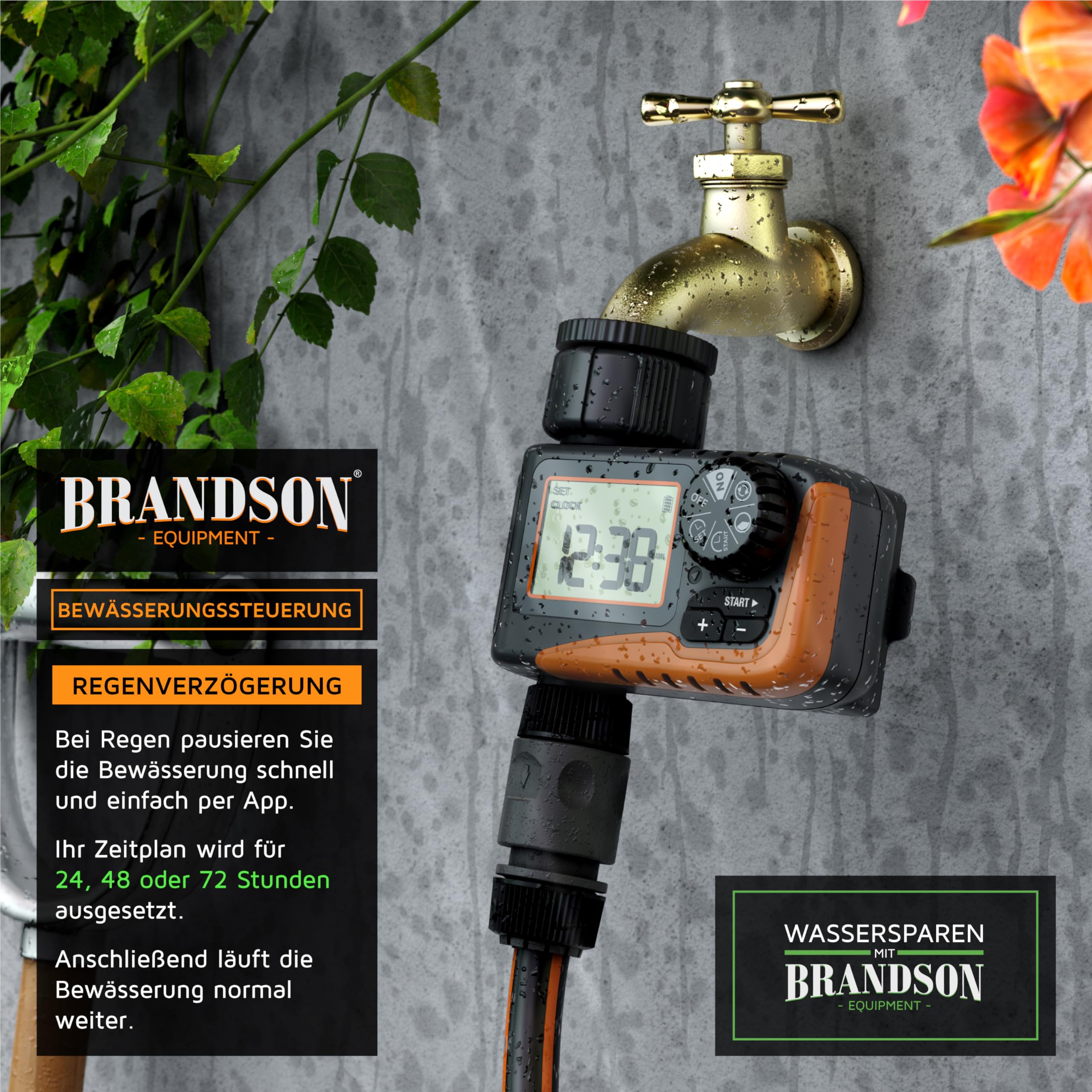 Brandson - Bewässerungssteuerung digital mit Display - Bewässerungcomputer Wasserzeitschaltuhr - Bewässerungssteuerung - Bewässerungssystem – Automatische Bewässerung - Balkon Terrasse Garten