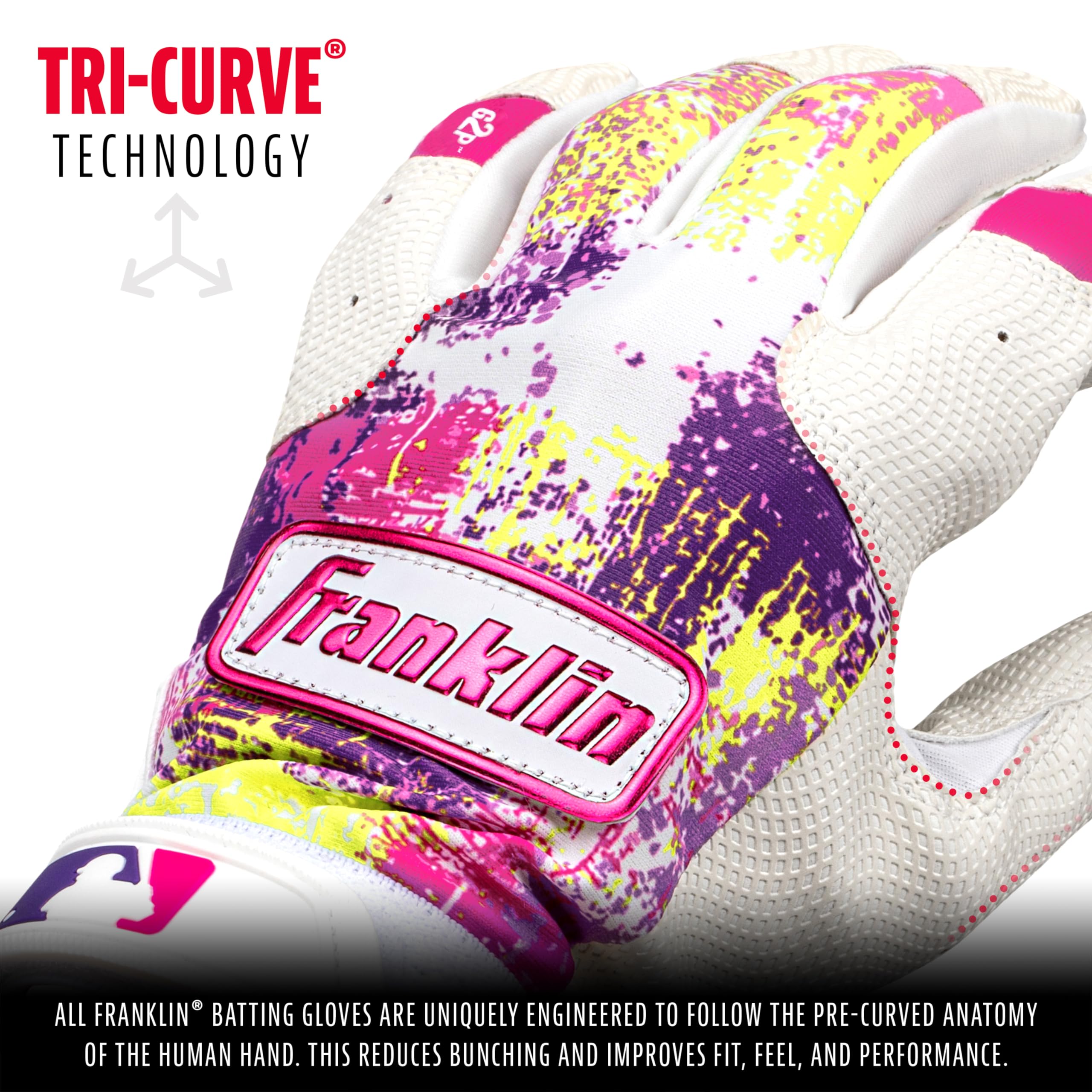 Franklin Sports MLB Youth Teeball Batting Gloves - Grow to Pro Kids Baseball + Softball Batting Gloves - Boys + Girls Pairs for Teeball, Baseball + Softball - Pink/White - Youth Small