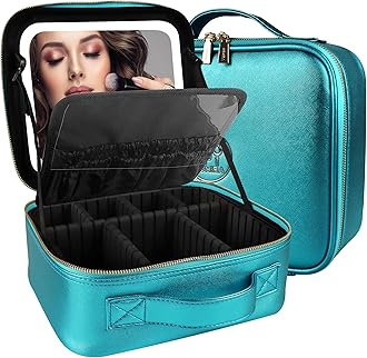 MOMIRA Travel Makeup Bag Cosmetic Bag Makeup Organizer Bag with Lighted Mirror, Adjustable Brightness in 3 Color Scenarios, Waterproof Makeup Train Case, Gift for Women, Z-Brilliant Blue, S
