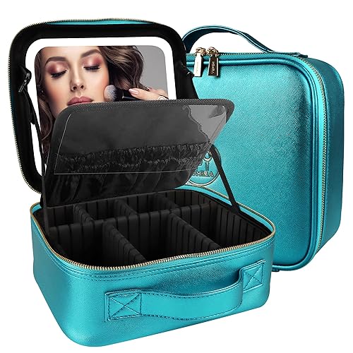 Vista 97 de MOMIRA Bolsa de maquillaje de viaje, bolsa de cosméticos, bolsa organizadora de maquillaje con espejo iluminado, brillo ajustable en 3 escenarios