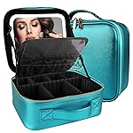 MOMIRA Travel Makeup Bag Cosmetic Bag Makeup Organizer Bag with Lighted Mirror, Adjustable Brightness in 3 Color Scenarios, Waterproof Makeup Train Case, Gift for Women - Brilliant Blue
