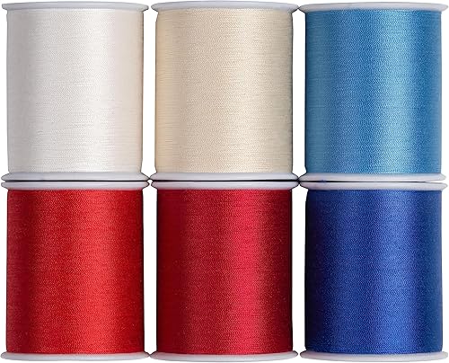 Superior Threads Sew Complete Hilo de coser de poliéster para acolchado de 300 yardas, paquete de 6 unidades (rojo, blanco y azul)