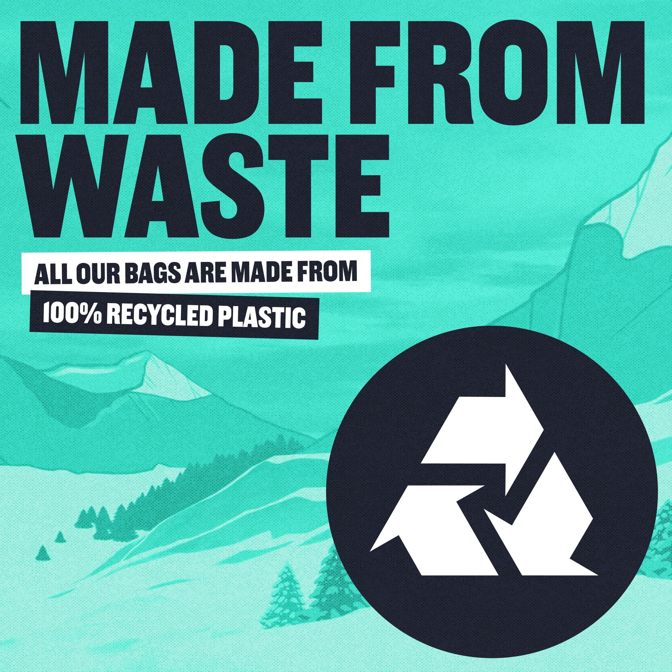 BEAST MÜLLBEUTEL, 10 Rollen mit 10 x 70 Liter Beuteln (insgesamt 100 Beutel) aus 100% recyceltem LLDPE. Unglaublich starke schwarze Müllbeutel mit Kordelzug