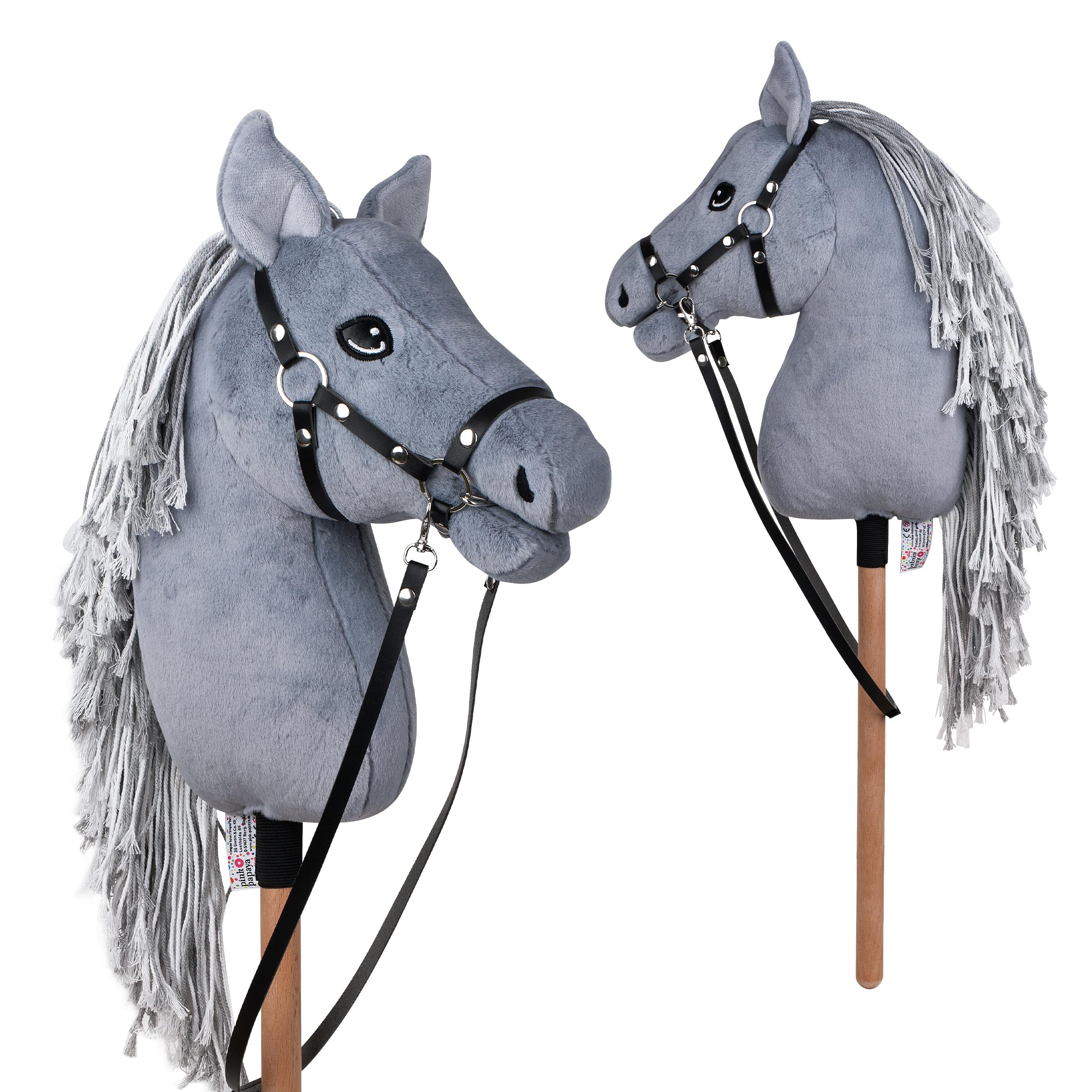 Pink Papaya Hobby Horse z uzda i trense, koń kijowy do hobby, konik do jazdy konnej dla dzieci