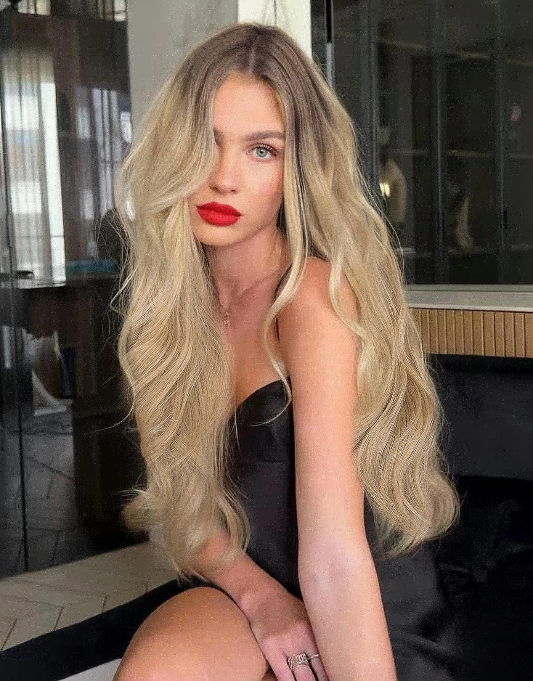Dark Brown Ombre Blonde Lace Front Wigs for Women Glueless Synthetic Hair Wavy Wig with Flawless Hairline 24 inches Heat Safe EALGA-001