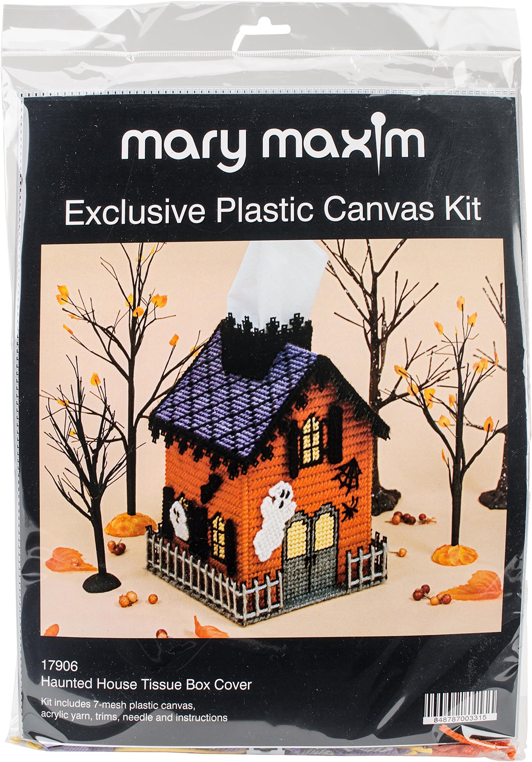 17906 Haunted House Plastic Canvas Tissue Box Kit, 5"