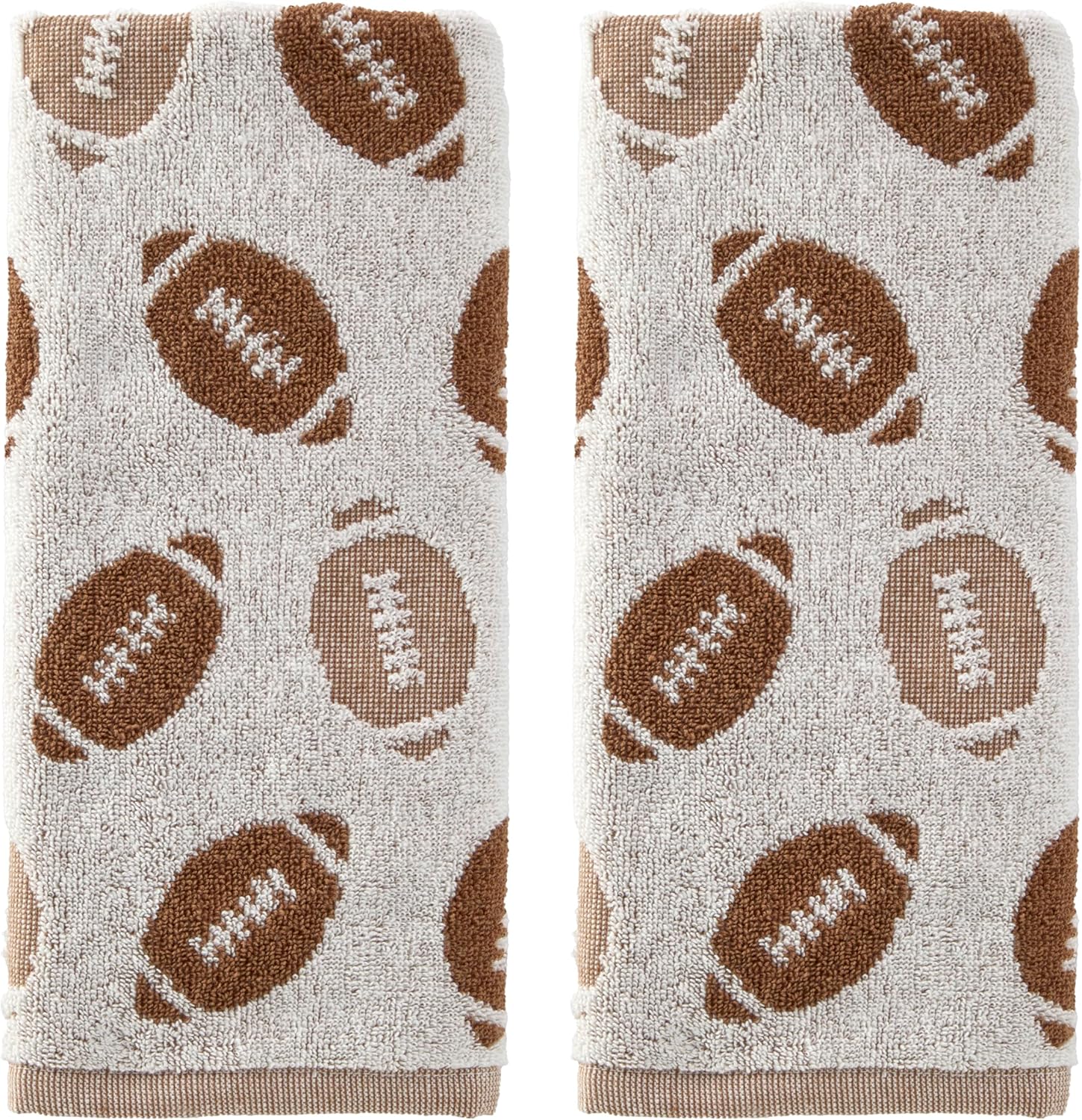 SKL Home Fall/Autumn Football Jacqaurd 100% Cotton 2pc Hand Towel Set for Bath/Kitchen/Bar & Gift, Tan