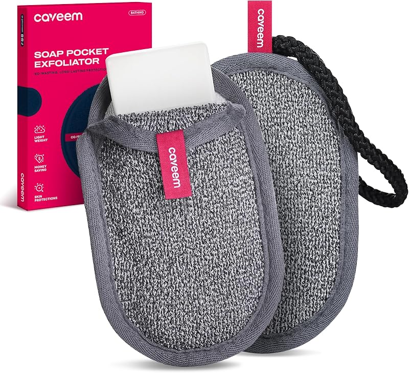 CAVEEM Bucha para sabonete com bolsa de malha dupla face, Pacote com 2