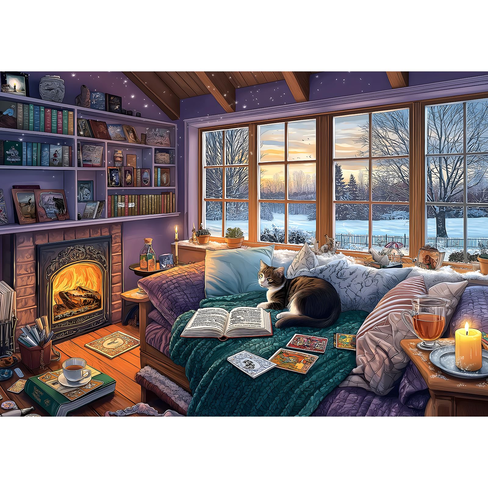 Read Room Puzzles for Adults 500 Pieces Book Jigsaw Puzzles for Adults Puzzles 500 Pieces Winter Reading Nook Scene Challenging Family Puzzle for Women Men Seniors Size is (21"x15")