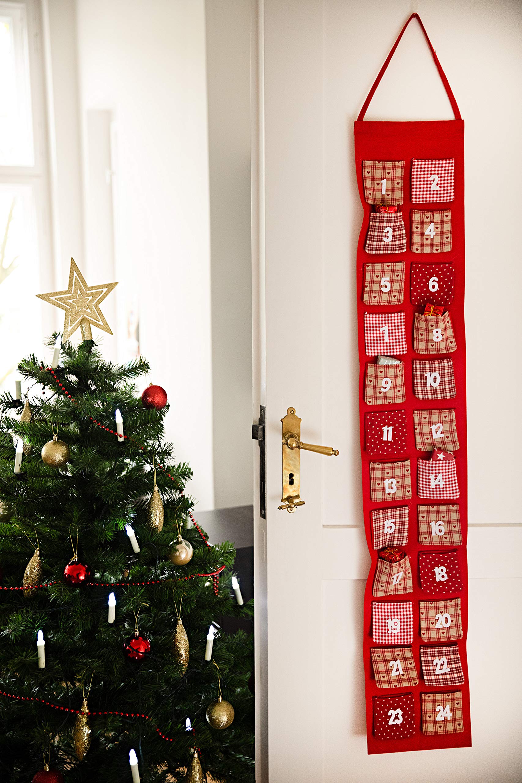 Calendario Dell'Avvento In Feltro Con Babbo Natale - 24 Tasche, Riutilizzabile, Decorazione Natalizia - Foto 13