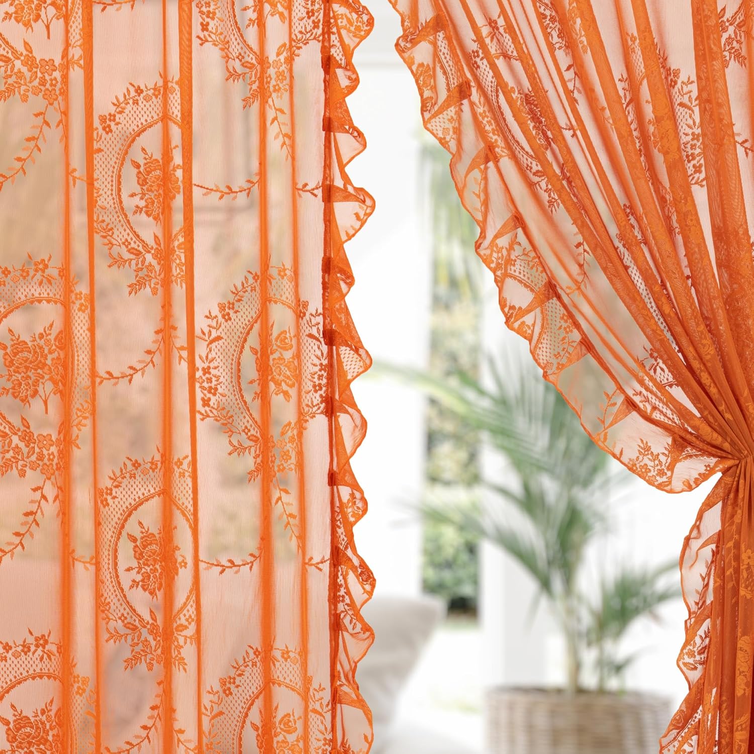 KYMRose Burnt Orange Lace Curtains 72 inch Length 2