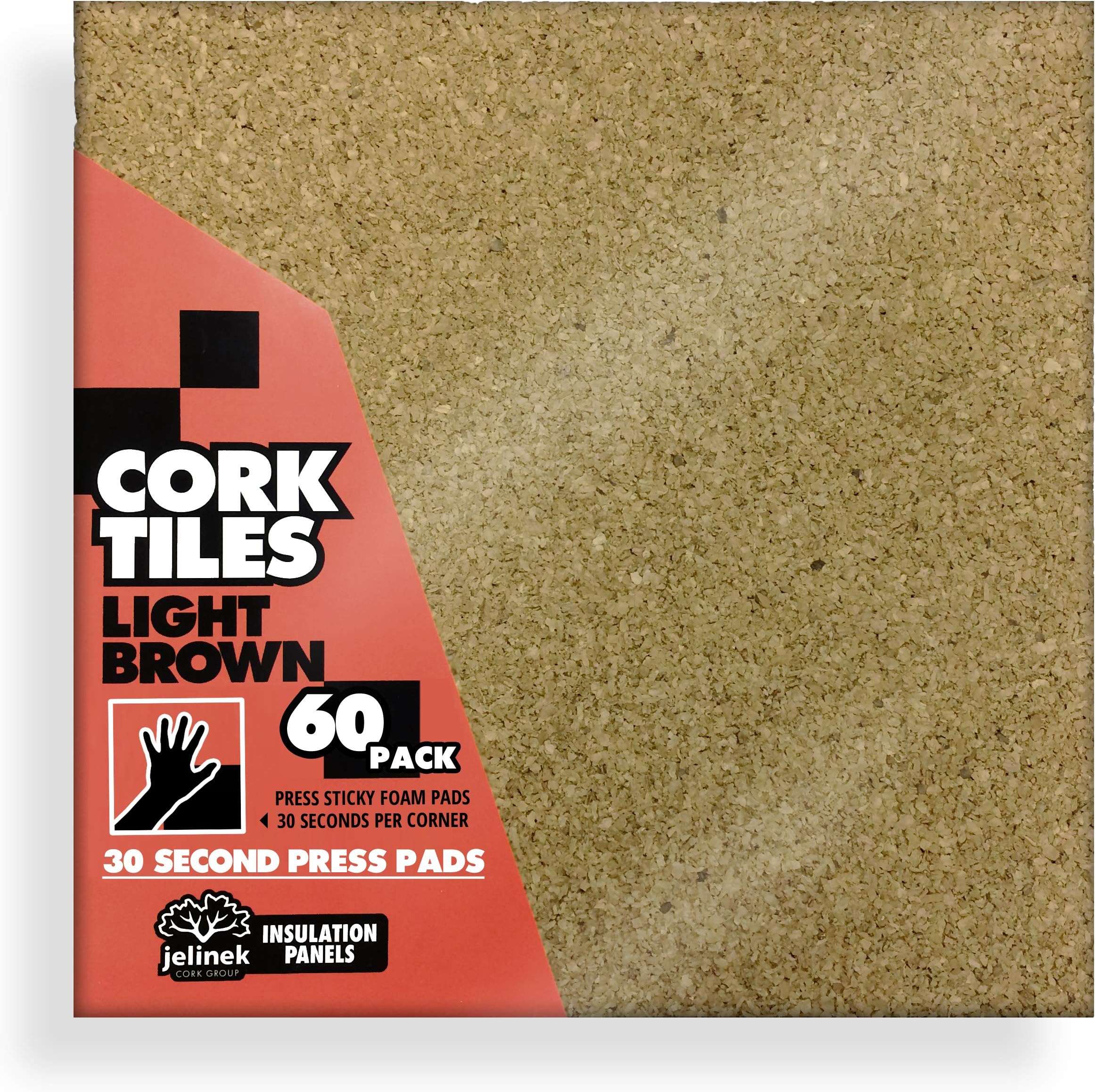 12 x 12" Light Brown Cork Tiles (60 Pack)