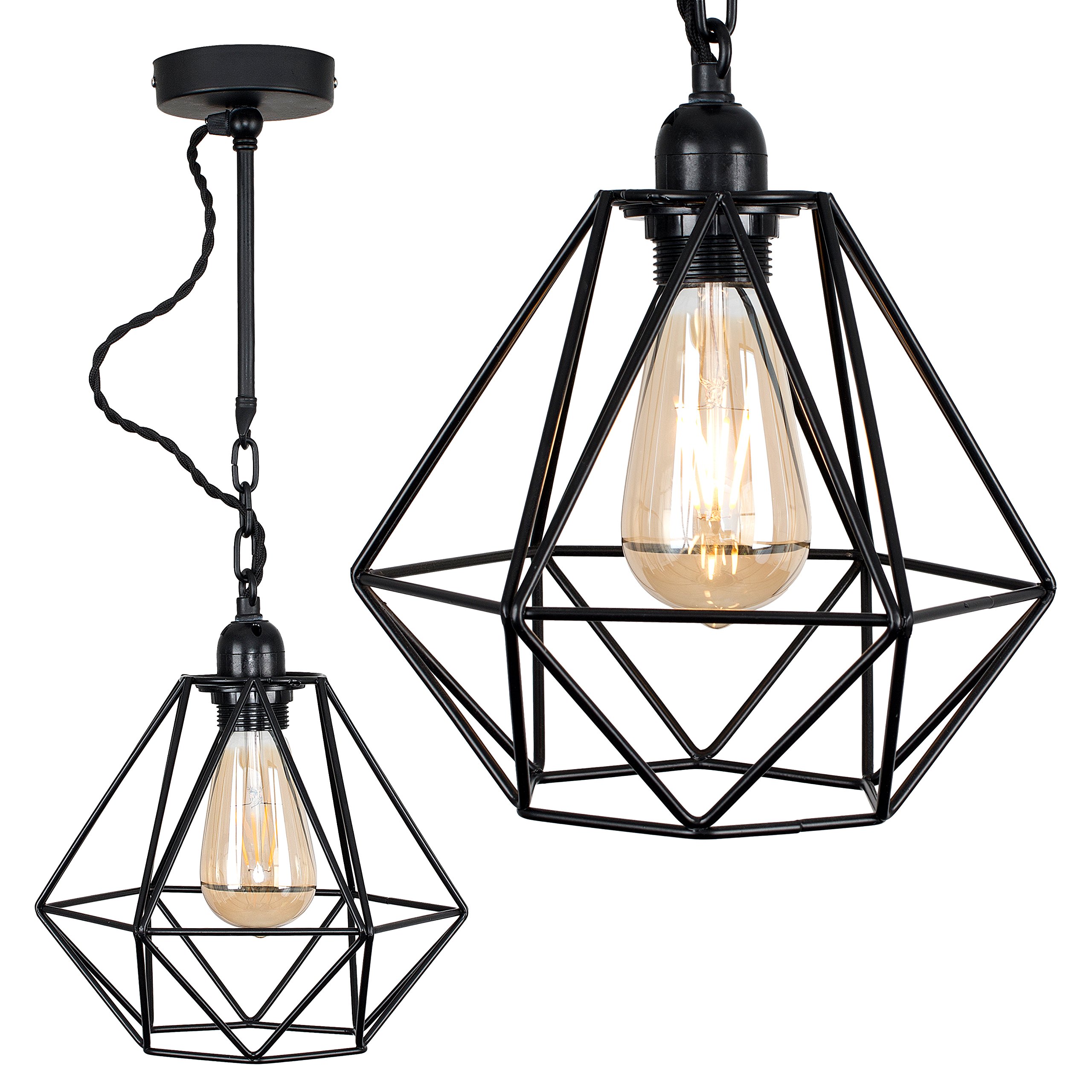MiniSun | Industrial Steampunk Style Satin Black Wall/Ceiling Light Fitting with a Black Metal Cage Shade | Wall Lamps & Sconces, Home Décor & Improvement Essential | Mains Wired