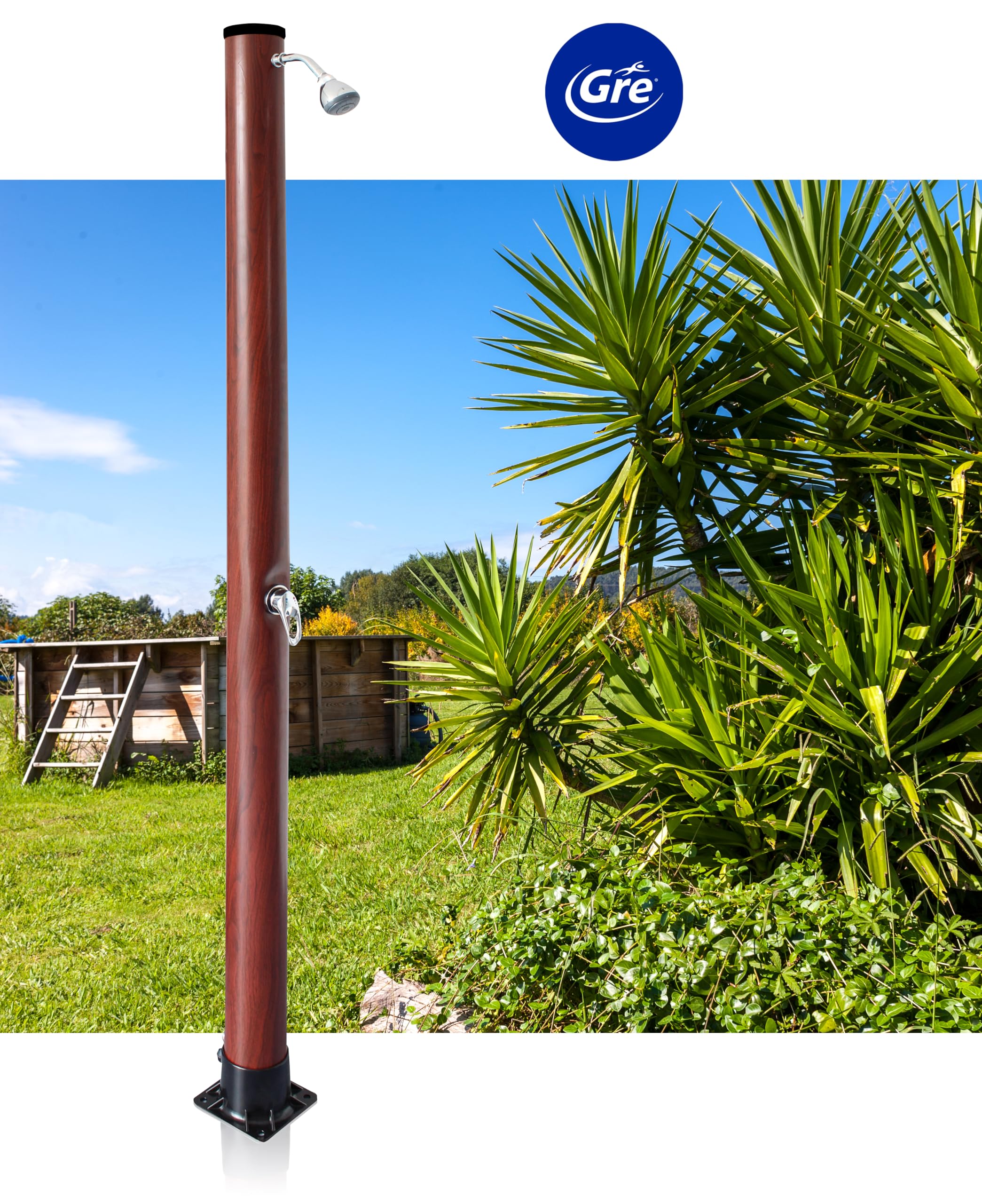 Gre AR1020W Ducha Solar 20 L PVC aspecto madera monomando jardín exterior