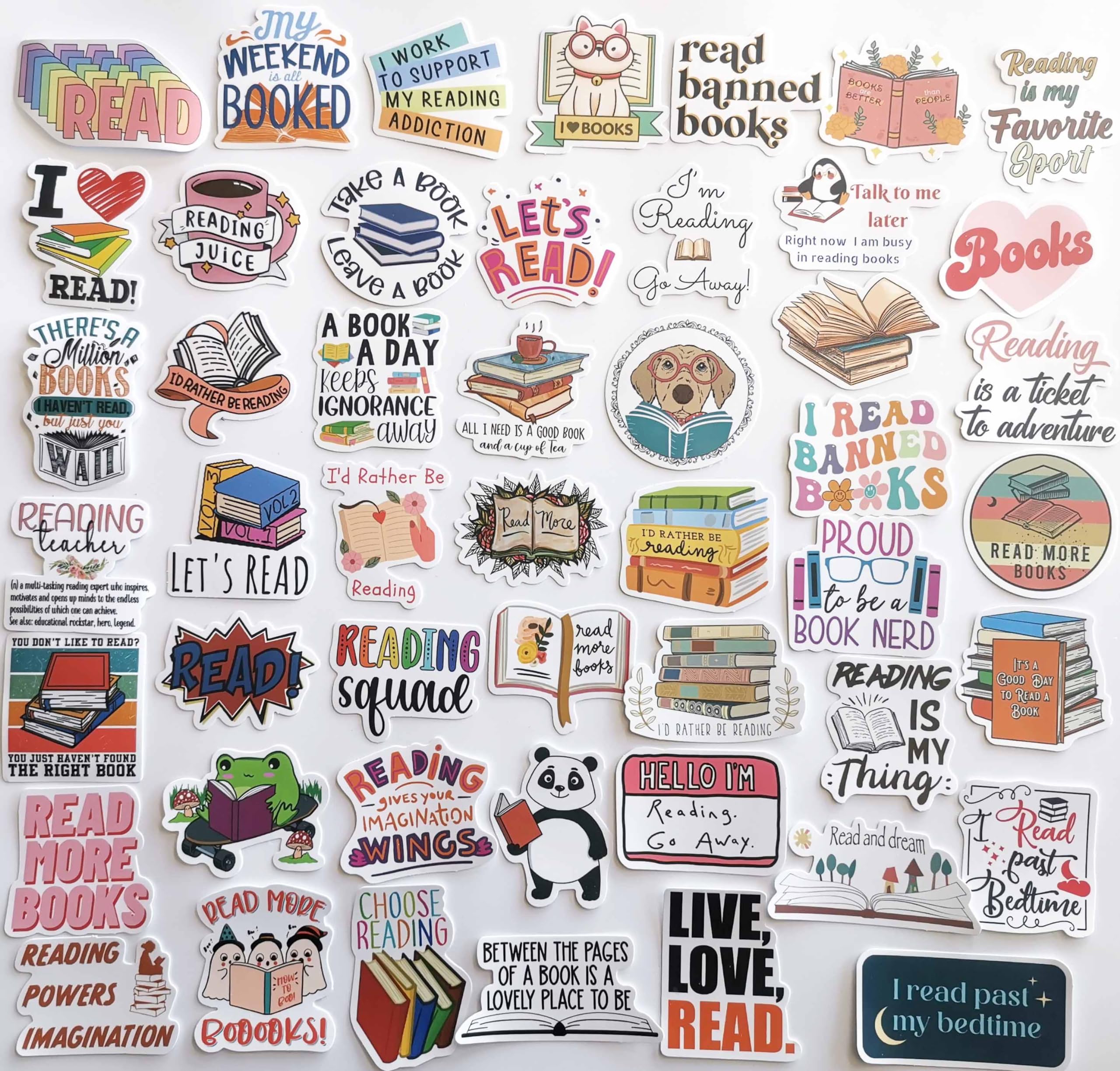 Generic 50Pcs I Love Reading Stickers Cute Inspiring Book Decals Motivational Sticker for Book Lover Teacher Classroom Incentives