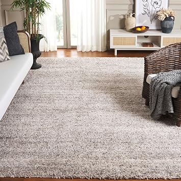 SAFAVIEH Hudson Shag Collection Area Rug - 10 x 14, Ivory & Grey, Modern Abstract Design, Non-Shedding & Easy Care, 2-inch Thick Ideal for High Traffic Areas in Living Room, Bedroom SGH295B