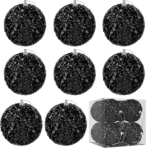 MCEAST Juego de 8 adornos de bolas de Navidad de 4 pulgadas con lentejuelas y purpurina, adornos colgantes festivos para árbol de Navidad, casa,