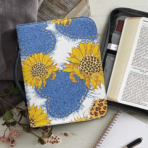 Miniatura 5 de Funda de la Biblia de flores azules para mujer, funda de la Biblia con diseño de flor de sol, funda de cuero pequeña para la Biblia para niñas y