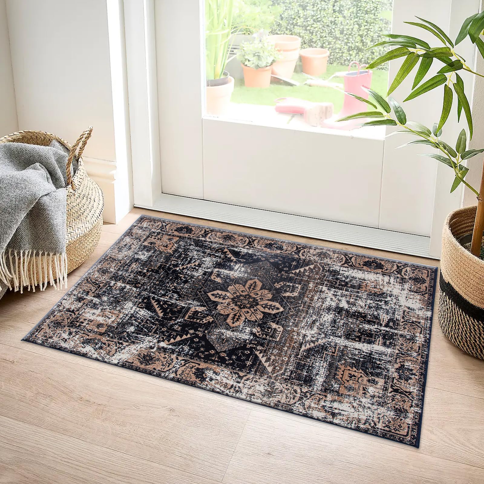 renoazul® Door Matts Indoor With Medium Pile, Oriental Rug - Wello 60 x 110 cm Navy - Hand Washable Rug For Kitchen, Bedside Rugs, Hallway And Welcome Mat — image 1